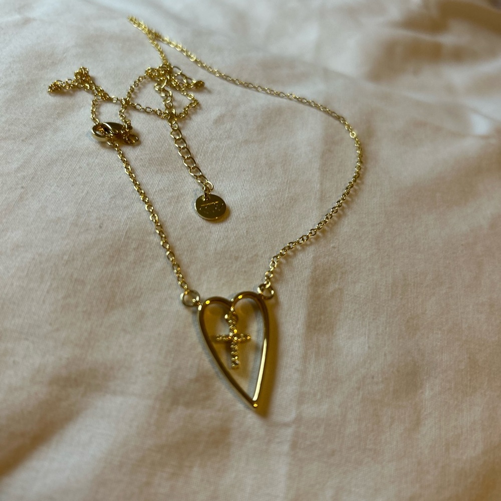 Treasure Jewels Gold Open Heart Necklace With Cross